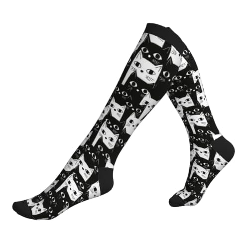 Tie Dye Compression Socks Knee High Support Socks For Women Men Running Athletic Hiking - color: Cat
