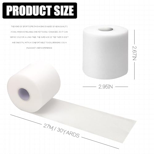 2.75‑Inch 30‑Yard White Athletic Pre‑Wrap Tape - color: White