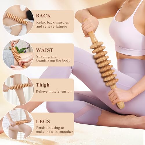 Cellulite Massage Tool Wood Therapy Massage Tools Fascia Blaster Muscle Roller Lymphatic Drainage Massager Deep Tissue Massage Stick for Legs Thighs Relief Recovery(White 9-Wheel) - color: Nude 9-wheel