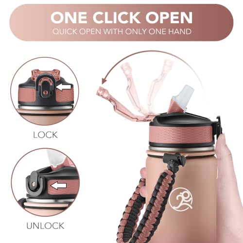GOSWAG 24oz Insulated Stainless Steel Travel Water Bottle, 2 Lids - color: Caramel Brown Ombré