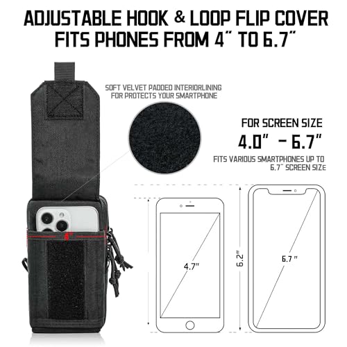 Molle Phone Pouch, 2 Piece 1000D Laser-Cut Tactical Small Molle Admin Pouch, Hook & Loop Heavy Duty Belt Molle Pouches for Belt Backpack Vest - color: UPGRADE DUAL-BLACK