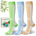 Bamboo Viscose Compression Socks 15-20 mmHg Knee High 3 Pairs Unisex - color: A01-3pair-blue Brown Green, size: Small-Medium
