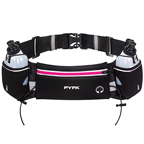 PYFK Running Belt with Water Bottles, Hydration Belt for Men and Women, Water Bottle Holder Running Pouch Water Belt, Fanny Pack Fits 7 inches Phones, Waist pack for Runner Jogging - color: rose red
