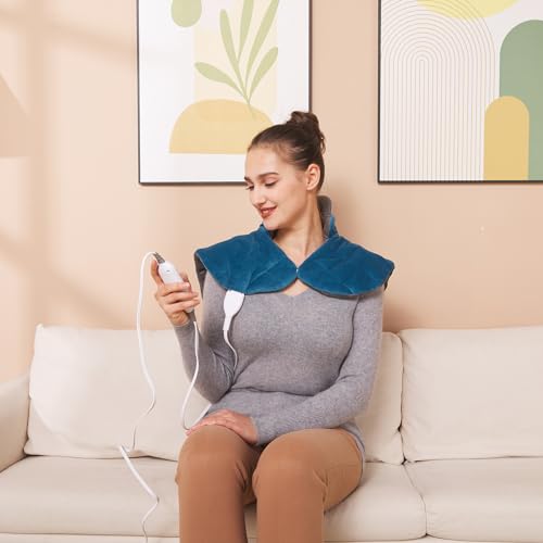 Ruqiji 19" x 24" Weighted Neck&Shoulder Heating Pad, 2.5lbs with 12 Temperature Settings&Countdown Timer,Pain Relief for Neck/Shoulders/Menstrual Pain(Dark Gray and Blue) - color: 01-dark Gray and Blue
