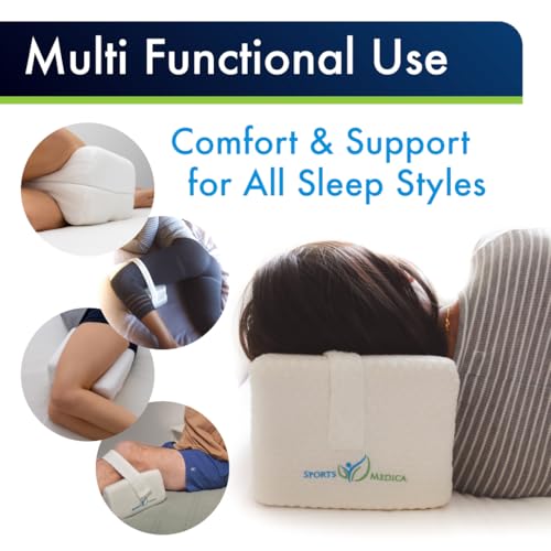 Sports Medica Knee Pillow for Side Sleepers, Memory Foam Leg Pillow Cushion - color: White