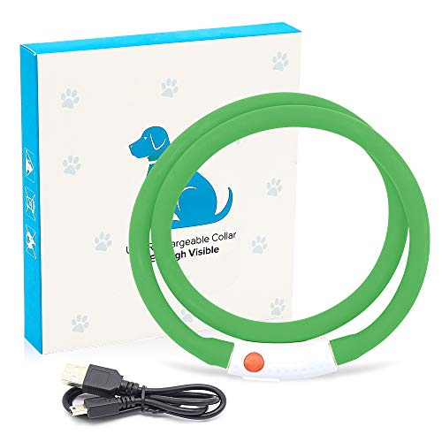 BSEEN Light Up Dog Collars - Silicone LED Dog Collar, Cuttable Lighted Puppy Collar, Glowing Dog Walking Lights for Small Medium Large Collars (Green) - color: Green-Standard(70cm)
