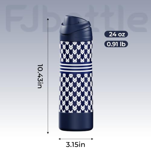 FJbottle Insulated Stainless Steel Sports Water Bottle with Handle - color: Navy Check, size: 24 Ounces