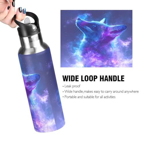 OTVEE Blue and Purple Fox Water Bottle Sports Water Bottle Insulated Stainless Steel Hot Cold Water Mug with Straw Lid & Handle for Sports Gym 20 oz - color: Blue and Purple Fox