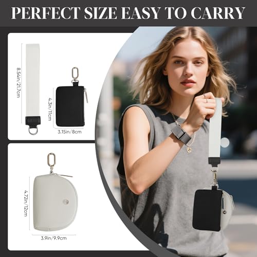 VUTUXA KeyChain Wallet Wristlet For Women Mini Zip Dual Pouch Coin Purse - color: black+grey