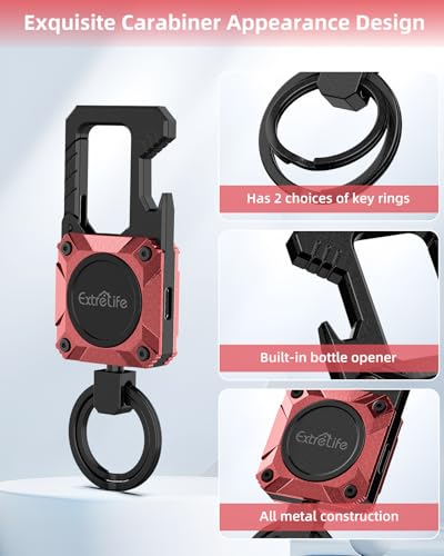 ExtreLife Keychain, Works with Apple Find My, Bottle Opener, Carabiner Car Key Chains with Gps Tracker - color: Red