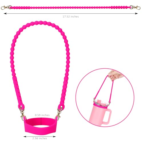 Water Bottle Handle for Stanley Cup - Soft, Durable Silicone Sling with Adjustable Strap, Fits Most 8-40oz Bottles, Ideal Stanley Cup Accessory - color: Rose