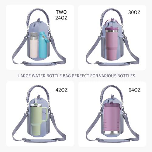 sportsnew Large Water Bottle Bag for 32/40/64oz Cup & Tumbler,Crossbody Insulated Cup Sleeve Bottle Holder Carrier with Strap - color: Gray