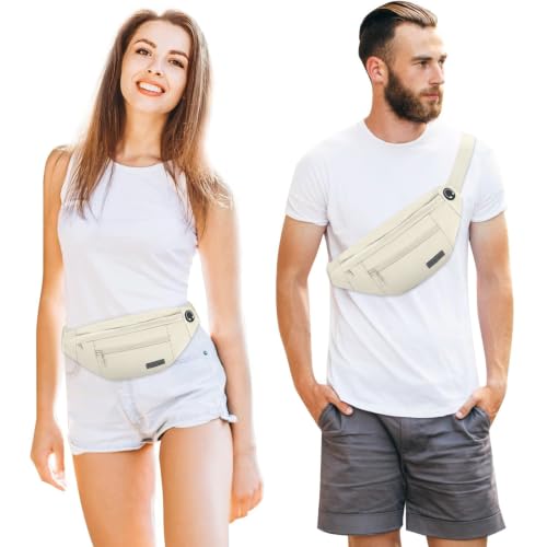 Crossbody Bag Fanny Pack for Women Travel Essential with Adjustable Strap - color: Beige, size: Large