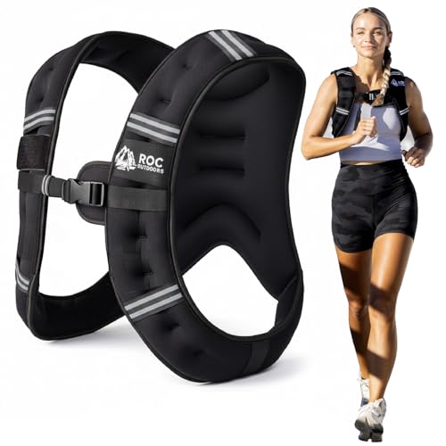 Roc Outdoors Weighted Vest W/ Rub-Free Technology for Woman and Men, 5lb/10lb/15lb/20lb/30lb Weight Vest with Reflective Stripe for Workout, Strength Training, Running, Walking, Fitness, Weight Training, Weight Loss, Weightlifting - size: 10lb