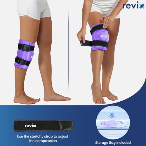 REVIX Knee Ice Pack Wrap for Pain Relief, Reusable Gel Cold Compress - color: Purple