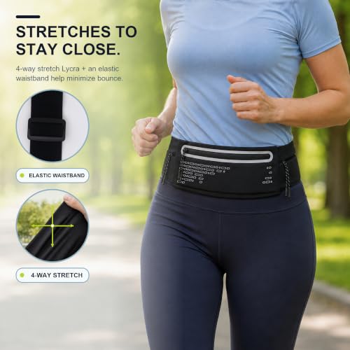 Running Belt Fanny Pack Men Women, Slim No-Bounce Waterproof Phone Holder - color: Black