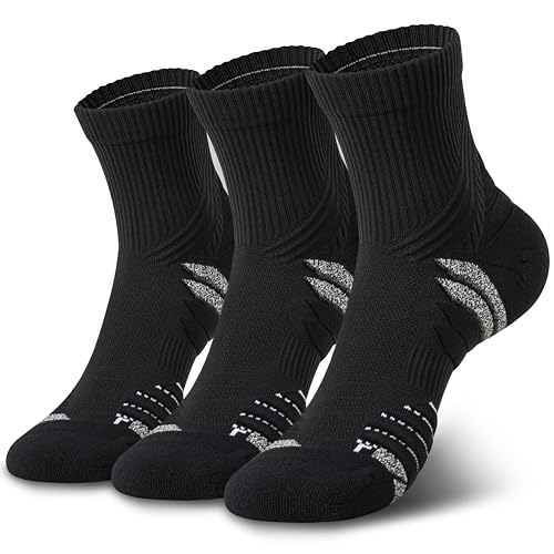 Hylaea Mens Quarter Running Socks for Athletic with Cushion Wicking Coolmax - color: Black 3 Pairs, size: Small