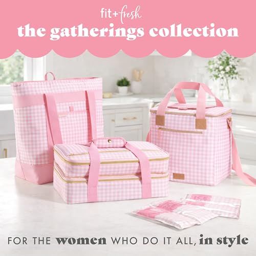 Cool Coolers by Fit & Fresh XL High Performance Cooler Ice Packs, 2pk - color: Pink Gingham (2 Pack)