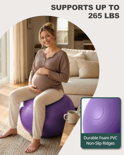 Trideer Yoga Ball for Exercise, Pregnancy, Exercise Ball, Pump Included - color: Purple, size: L(23-26ines/58-65cm)
