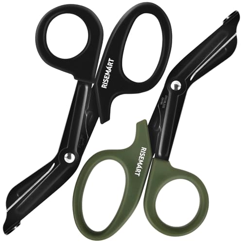 RISEMART 2 Pack Trauma Shears 7.5 Inches Stainless Steel Bandage Scissors - color: Black+green