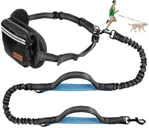 Kytely Hands Free Dog Leash with Zipper Pouch, Wide Padded Waist Dog Running Leash for Medium and Large Dogs, Dual Padded Handles, Retractable Bungee for Walking Jogging Training Hiking - size: Medium/Large