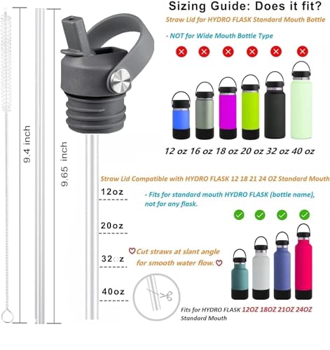 Stone Grey Straw Lid for Hydro Flask Standard Mouth 18 21 24 oz, Replacement Sport Cap with Handle, BPA-Free Straw Lid with 2 Straws + Brush, for Office School Travel Daily Commute - color: Stone Grey