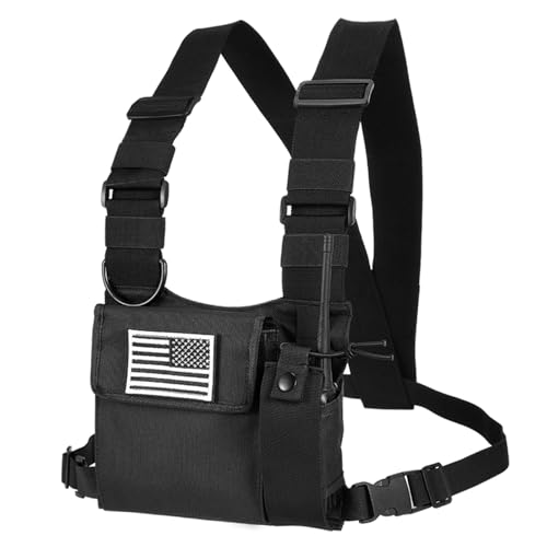 Radio Chest Harness Chest Front Pack Pouch Holster Vest Rig for Two Way Radio Walkie Talkie(Rescue Essentials) - color: Black 02