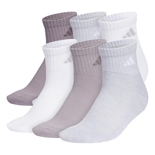 adidas Women's Athletic Cushioned Quarter Ankle Socks 6 Pairs - color: Preloved Fig Purple/Clear Onix Grey/White