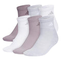adidas Women's Athletic Cushioned Quarter Ankle Socks 6 Pairs - color: Preloved Fig Purple/Clear Onix Grey/White