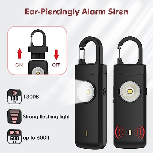 Rechargeable Personal Alarms for Women - Christmas Birthday Gifts for Women, Stocking Stuffers for Teen Girl, Daughter, Safety Keychain Flashlight, Siren Alarm, Travel College Essentials (Black) - color: Black