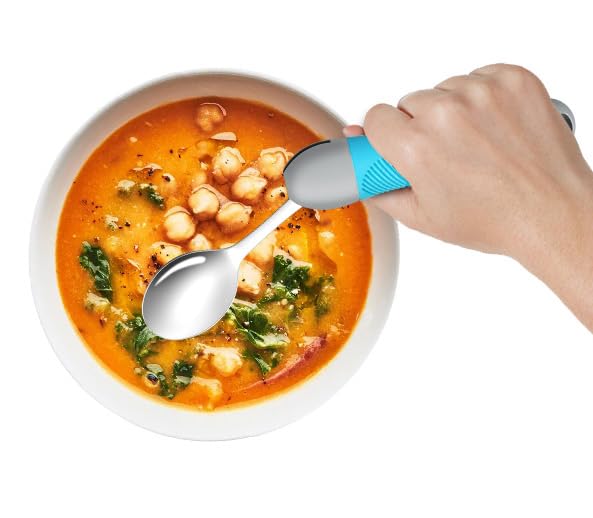 Weighted Utensils for Tremors & Parkinson's, Adaptive Eating Aids (Blue) - color: Blue
