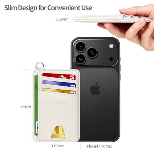 Slim Minimalist Front Pocket Wallet, RFID Blocking Credit Card Holder Wallet with Integrated D-Shackle for Men Women - color: Glossy Off-white
