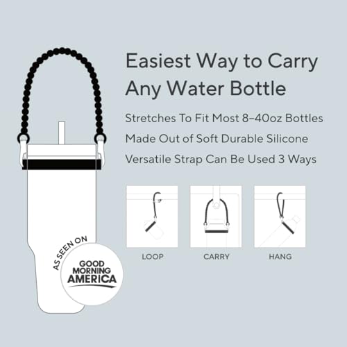 Ryan & Rose Water Bottle Handle 3 Pack - Silicone Water Bottle Sling, Carrier, Holder with Strap for Stanley Cup Accessories - color: Beaded Graphite (3 Pack)