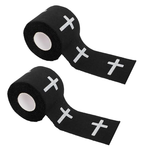 2Pcs Black Athletic Wrist Ankle Tape for Tennis Baseball Soccer Boxing, Self-Adhesive Sports Wrap, Christian Cross Design, 1.96in x 359.84in - color: Black