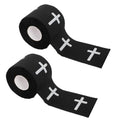 2Pcs Black Athletic Wrist Ankle Tape for Tennis Baseball Soccer Boxing, Self-Adhesive Sports Wrap, Christian Cross Design, 1.96in x 359.84in - color: Black