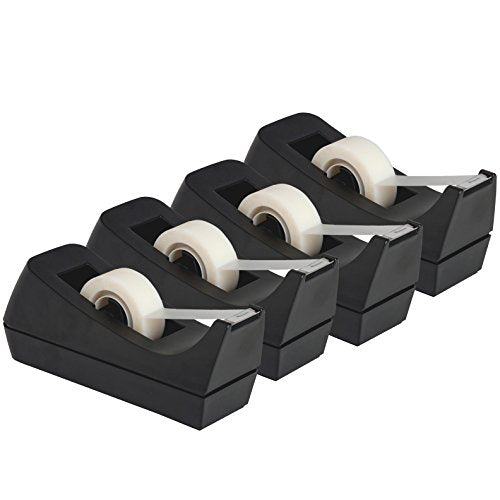 Desktop Tape Dispenser, 4-Pack, Non-Skid Base - with 3 Extra Dispenser Replacement Core (Core not Included), Perfect for Office, Home, School - Value Pack