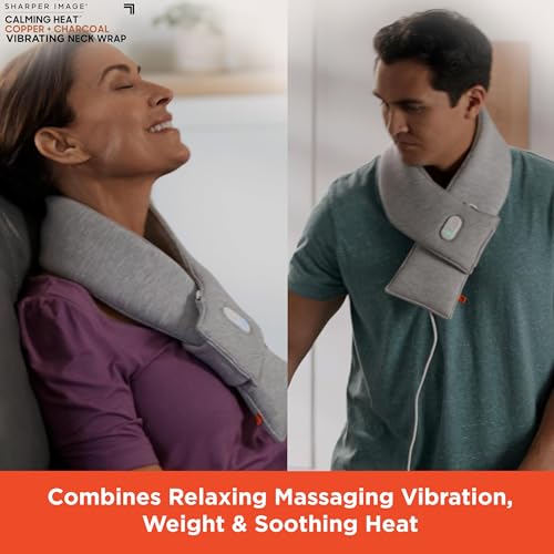 Calming Heat Neck Wrap by Sharper Image Copper & Charcoal Infused Personal Electric Neck Heating Pad with Vibrations, 3 Heat & 3 Vibration Settings- 9 Relaxing Combinations - size: Neck Wrap - 9 Combinations