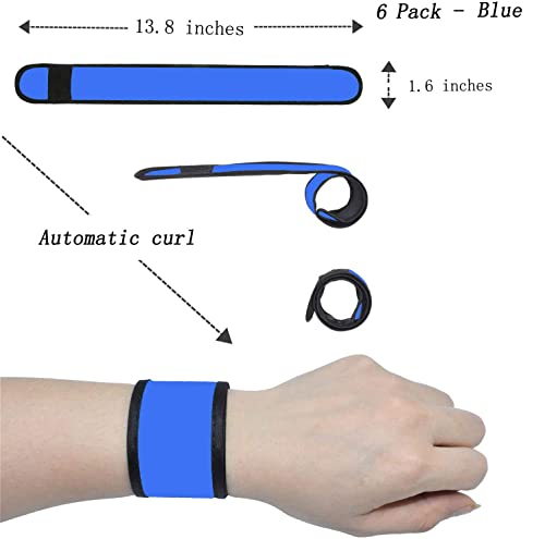 LED Glow Slap Bracelets Light Up Wristbands Flashing Arm Wrist Bands High Visibility Safety Gear Lights for Cycling Walking Running Concert Camping Outdoor Sports, Fits Women Men - color: Blue - (6 Pack) - New Packaging, Come With 2 Extra Button Battery