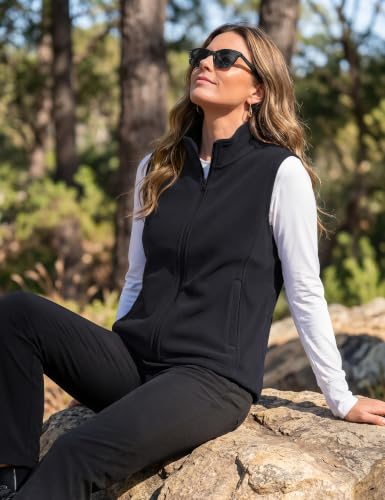 TACVASEN Women's Fleece Vest Outerwear Lightweight Sleeveless Zip Up Jacket - color: Black, size: XX-Large