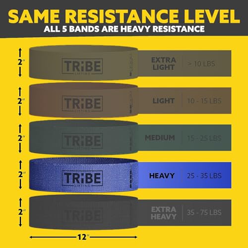 Fabric Resistance Bands for Working Out, 5-Band Set for Legs and Glutes - color: Heavy Blue