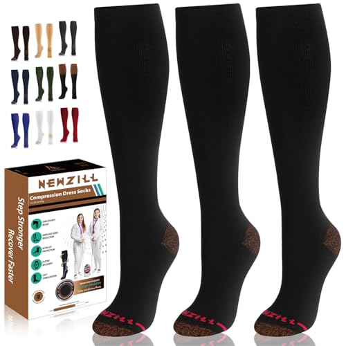 NEWZILL Copper Compression Dress Socks for Women & Men, 15-20 mmHg - color: [3-pairs] Black, size: Small-Medium