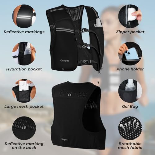 Running Vest for Women & Men with 500ML Soft Flask | Hydration Vest - color: Black, size: XS/S (1 Soft Flask)