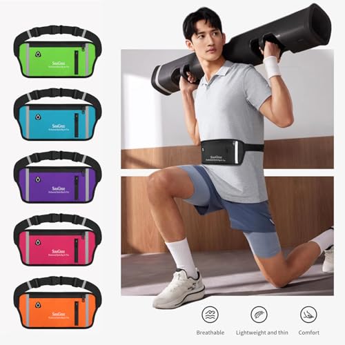 ooGree Fanny Packs for Women Men Slim Running Belt Waist Pack Runners Bag Waterproof Money Belt Phone Holder for Sports Hiking Traveling Walking Reflective Strip Adjustable Strap - color: Green, size: 1187