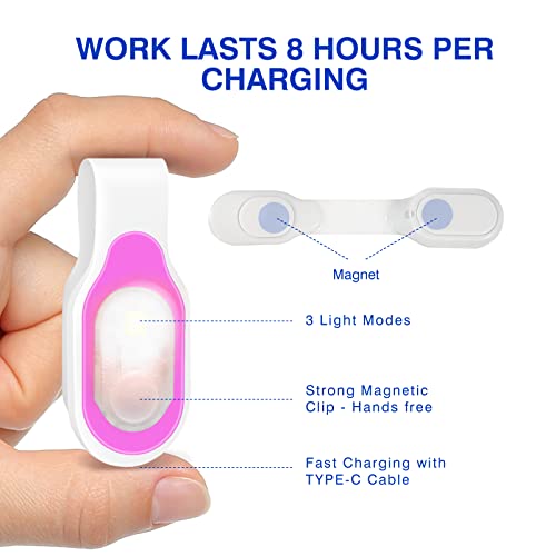 Nursing Night Light Clip on Rechargeable NightShift Nurse Light Hands Free LED Flashlights Running Lights for Walking Running Pets Outdoor Emergency (Pink) - color: Pink