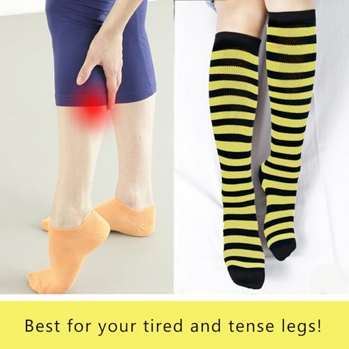 Junely Compression Socks for Women Knee High Striped Polka Dot Stockings - color: A3-black and Yellow