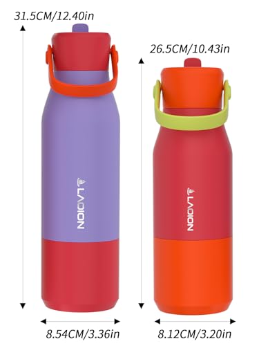 LAOION 23 oz Insulated Stainless Steel Water Bottle with Folding Handle - color: Red, size: 23 Ounces