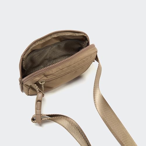 Pander Nylon Fanny Pack for Women, Two-Way Zipper Crossbody Bag - color: Gray Brown