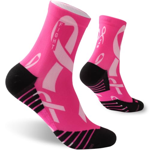 NIcool Cycling Socks For Men, 1/3 Pairs Bright Seamless Compression Running Crew Socks Youth Cushioned Tennis Quarter Socks - color: 1 Pair Hot Pink