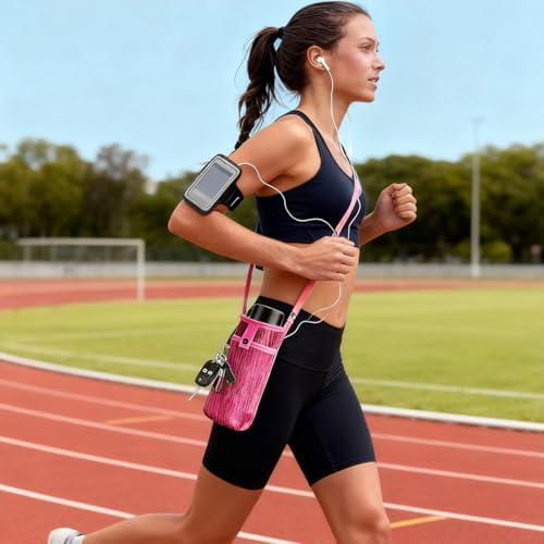 DanziX 2 Pcs Water Bottle Carrier Pouch, Water Bottle Holder with Adjustable Strap and Pouch for Walking and Travelling(Black&Pink) - color: Black&Pink