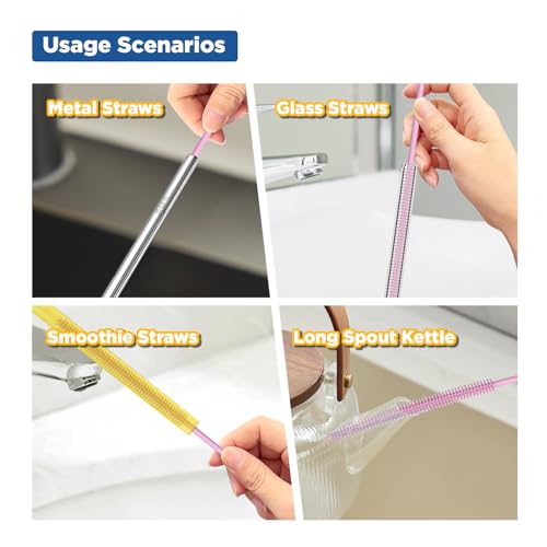 YOTIME Silicone Straw Cleaner Brush, 2Pcs Reusable Straw Brush, Pink - color: Pink